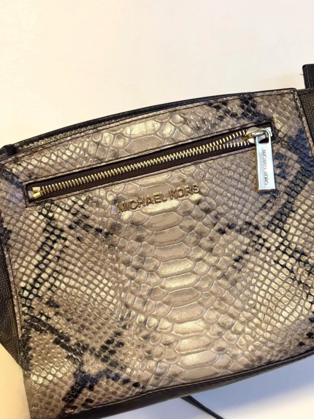 Michael Kors Sophie Leather Messenger Crossbody Bag Purse Python Snake Skin